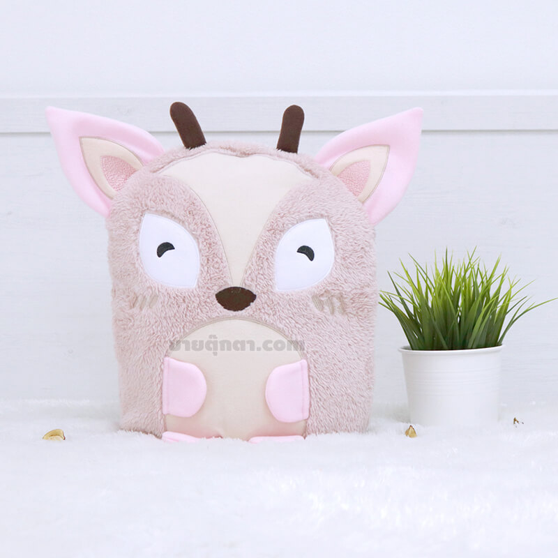 6301 Deer Pillow Blanket - front ตุ๊กตาผ้าห่ม กวาง / Pink Deer Pillow and Blanket