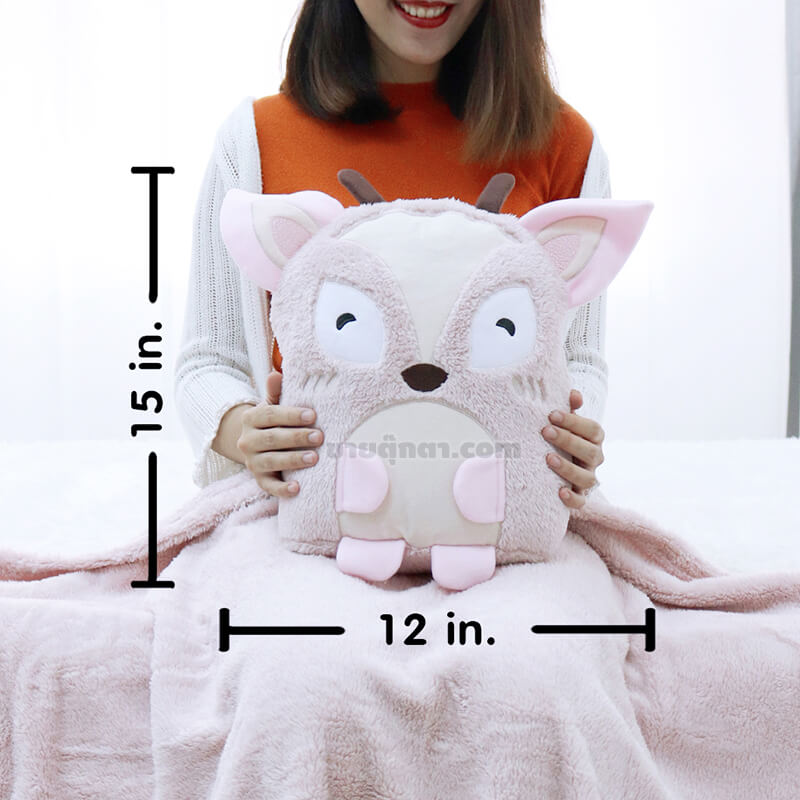 6301 Deer Pillow Blanket - front2 ตุ๊กตาผ้าห่ม กวาง / Pink Deer Pillow and Blanket