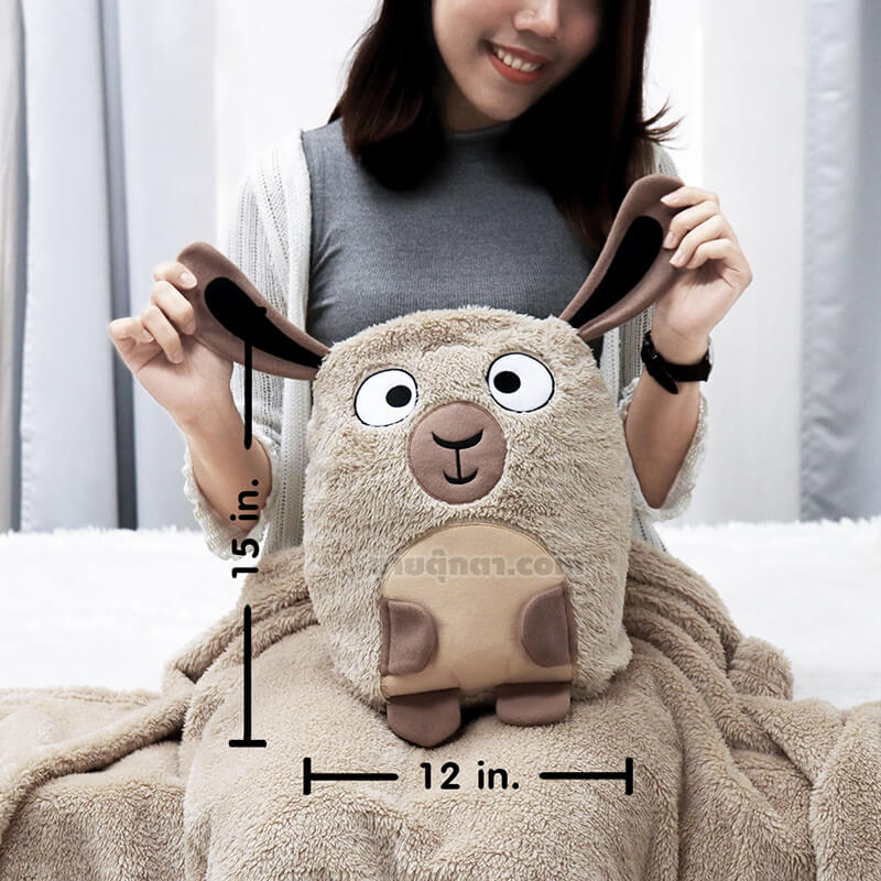 6304 Goat Pillow Blanket - front ตุ๊กตาผ้าห่ม แพะ / Brown Goat Pillow and Blanket