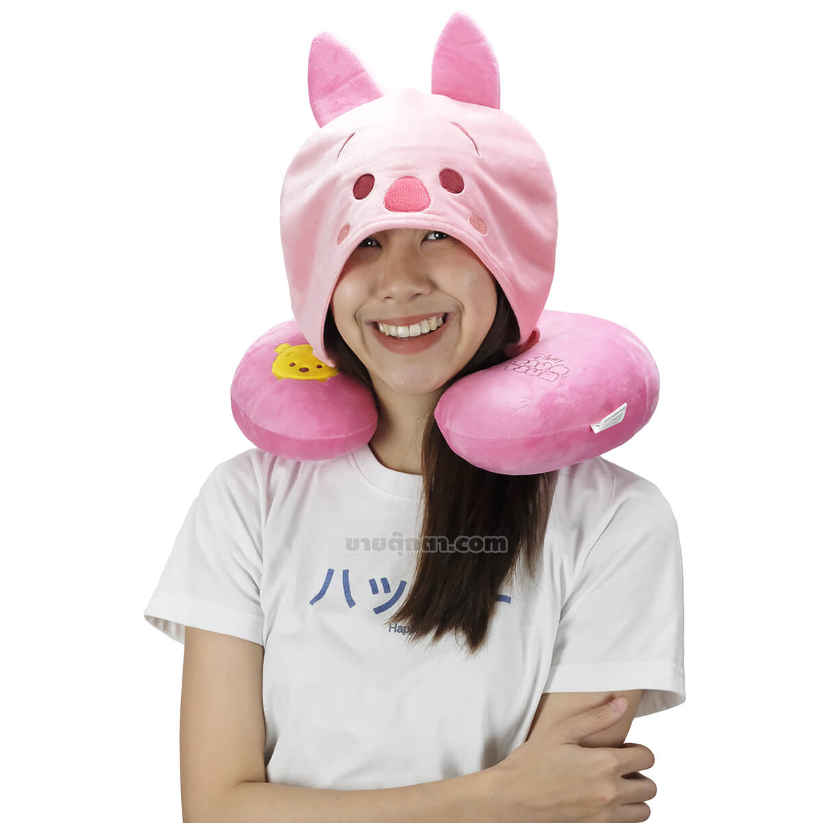 5224 Piglet Tsum Tsum - Neck Pillow - front หมอนรองคอ พิกเล็ต แบบมีฮู้ด / Piglet Tsum Tsum Neck Pillow จากเรื่องวินนี่เดอะพูห์ Winnie the pooh ของค่าย ดิสนีย์ Disney