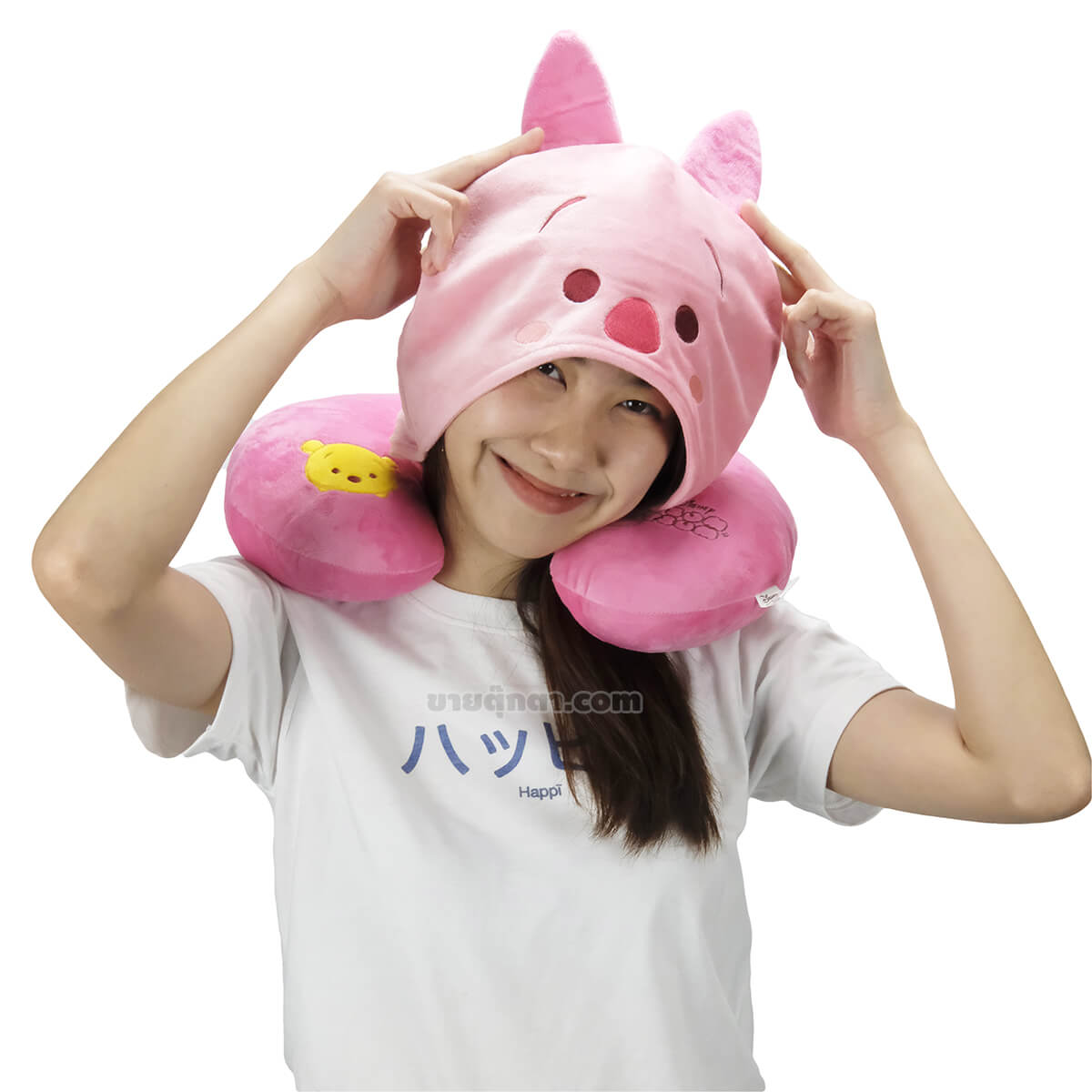 5224 Piglet Tsum Tsum - Neck Pillow - iso หมอนรองคอ พิกเล็ต แบบมีฮู้ด / Piglet Tsum Tsum Neck Pillow จากเรื่องวินนี่เดอะพูห์ Winnie the pooh ของค่าย ดิสนีย์ Disney